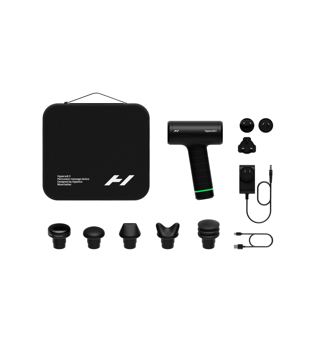 Hypervolt 3 massagepistol: indhold i æsken