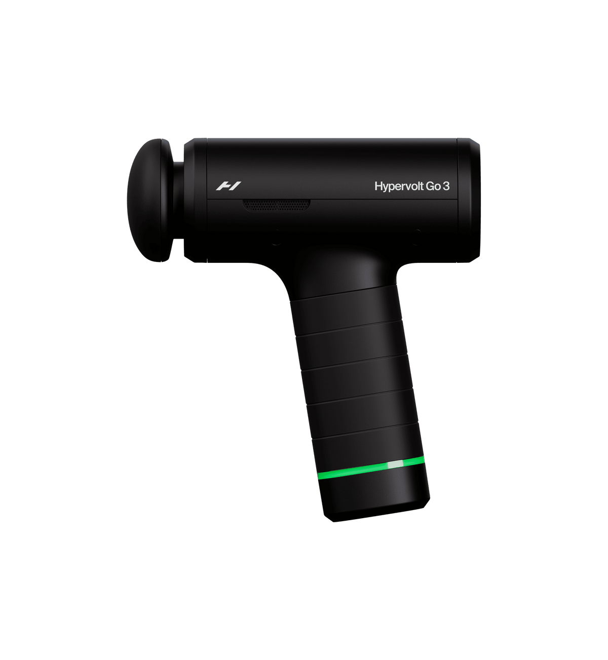 Sort Hypervolt Go 3 massagepistol på transparent baggrund